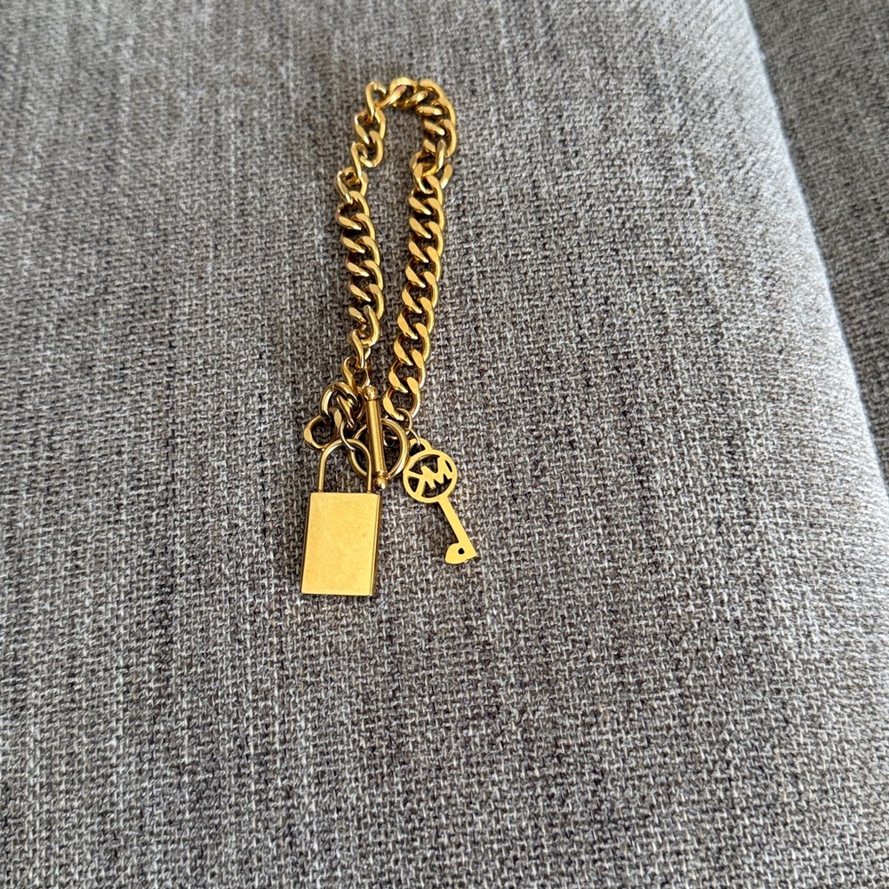 Michael Kors Gold Chain Bracelet with Padlock and Key Charms - Picture 2 of 4